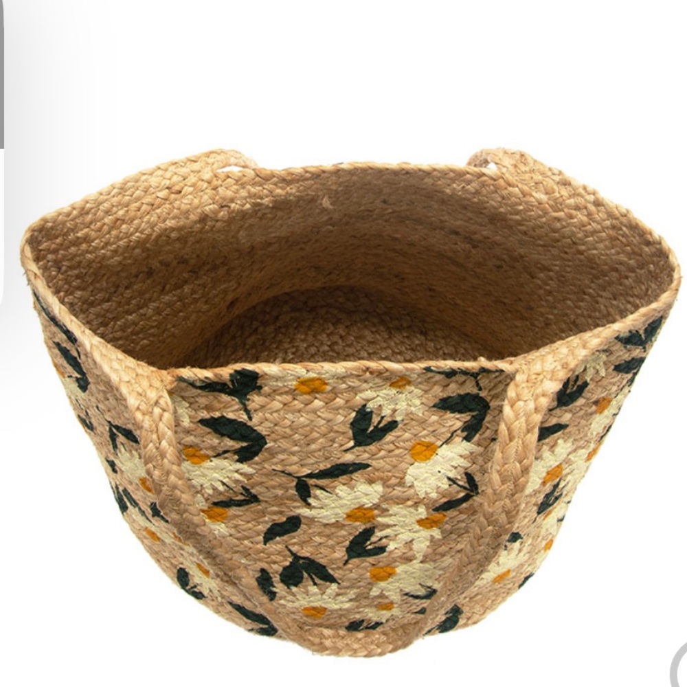 JOY SUSAN Multi Daisy Hand Crafted & Painted Jute Braided Oversize Tote … - Picture 4 of 11